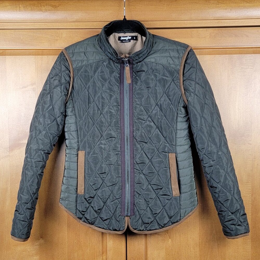 Jennyfer Women's Quilted Army Green Jacket Camel Piping - S